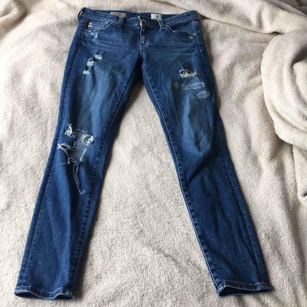 Fun, distressed AG ankle jeans
